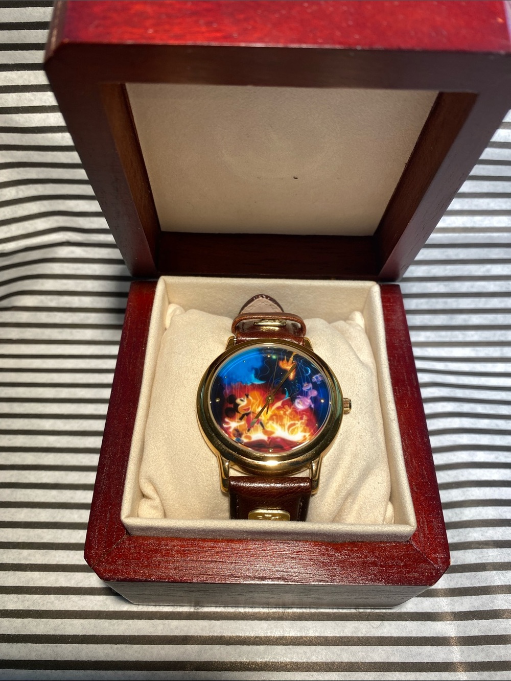 Disney 75 Anniversary Dial Gold-Tone Watch with Brown Leather Strap